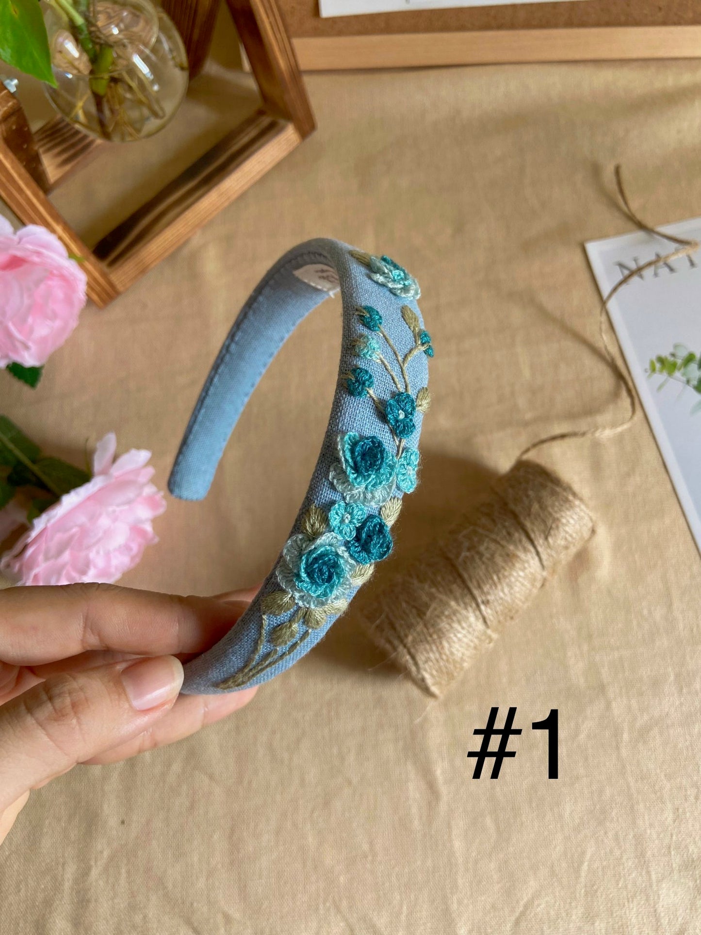 Unique Flower Embroidered Headband, Floral headband