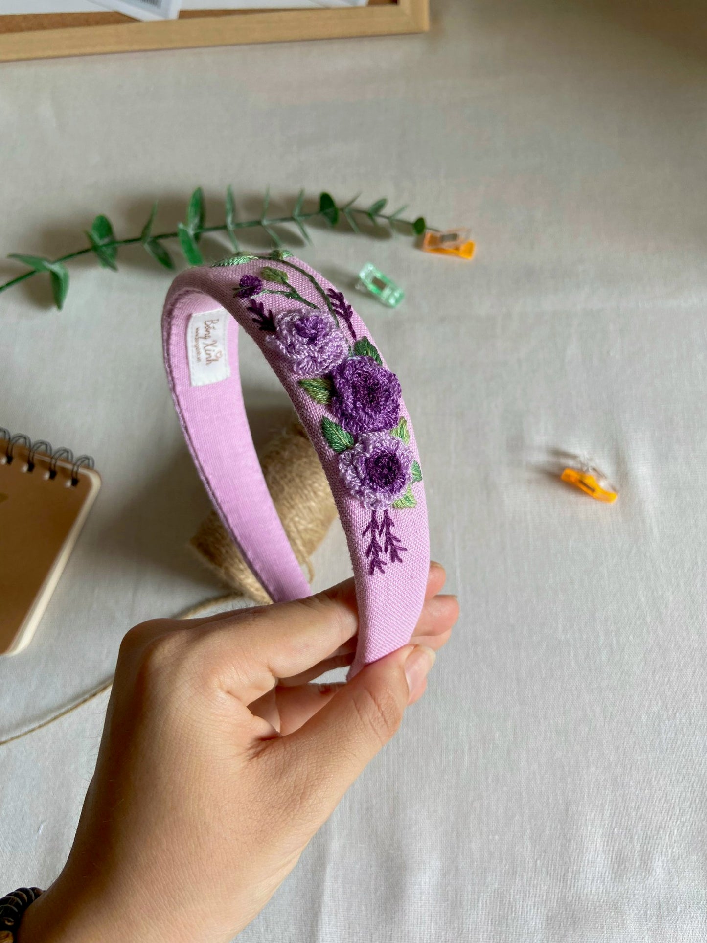 Unique Flower Embroidered Headband, Floral headband