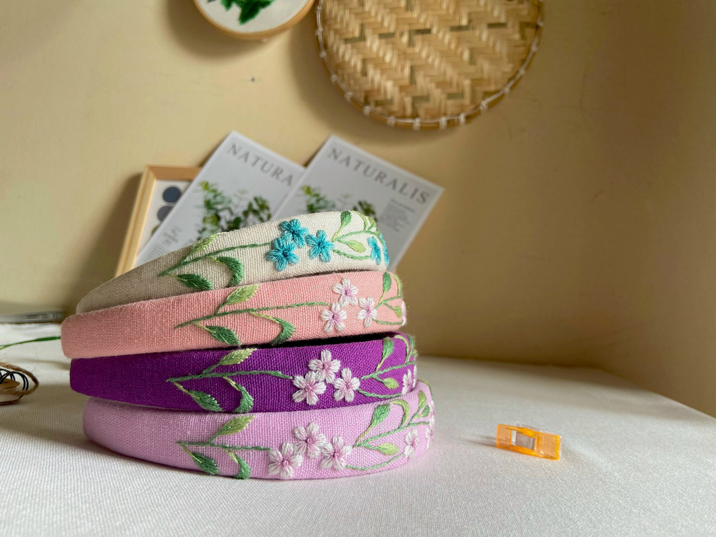 Unique Flower Embroidered Headband, Floral headband