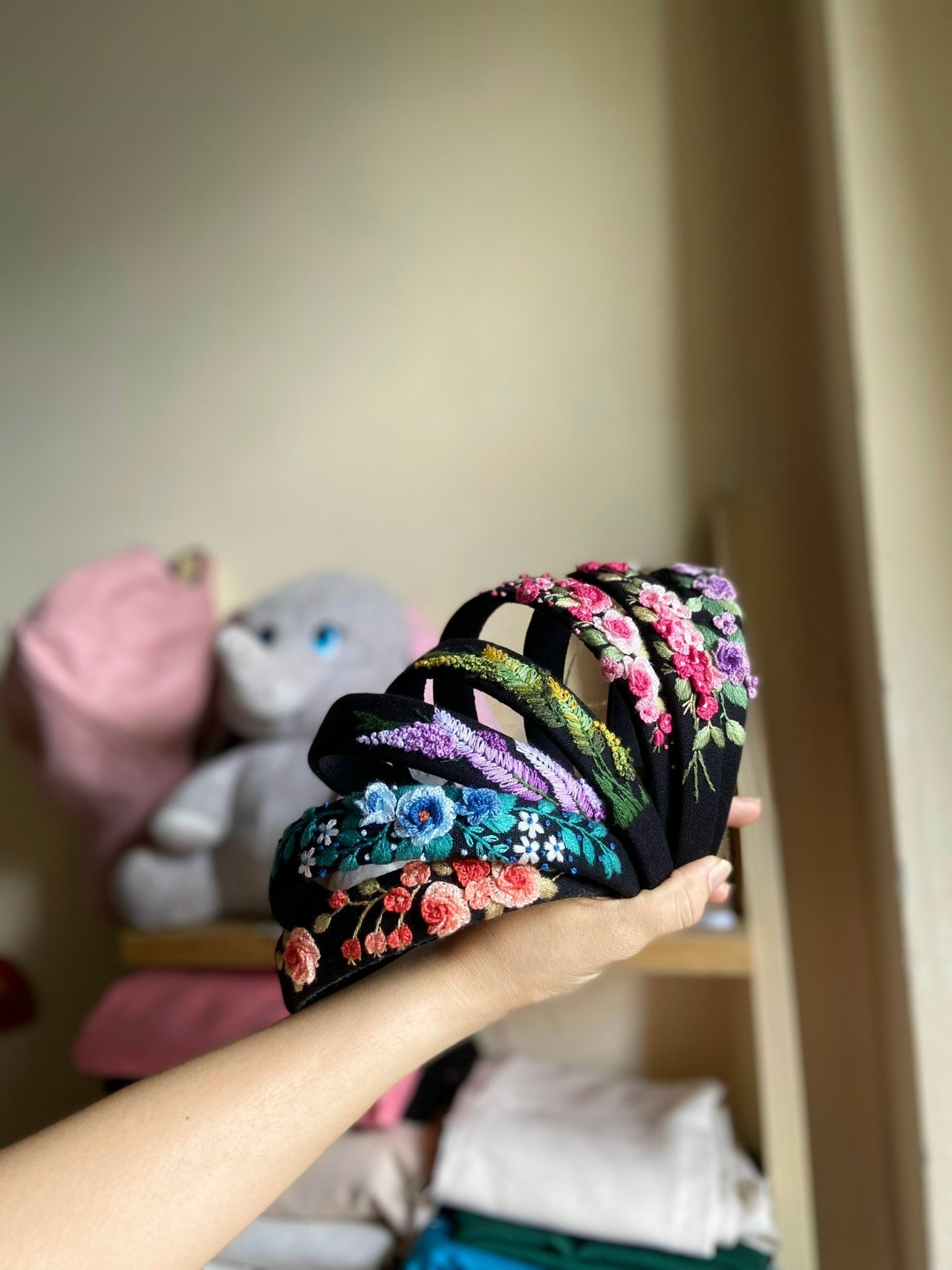 Unique Flower Embroidered Headband, Floral headband