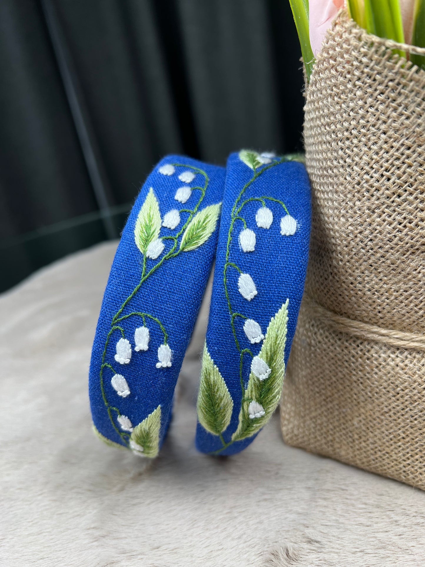 Lilly of the valley Embroidery headband