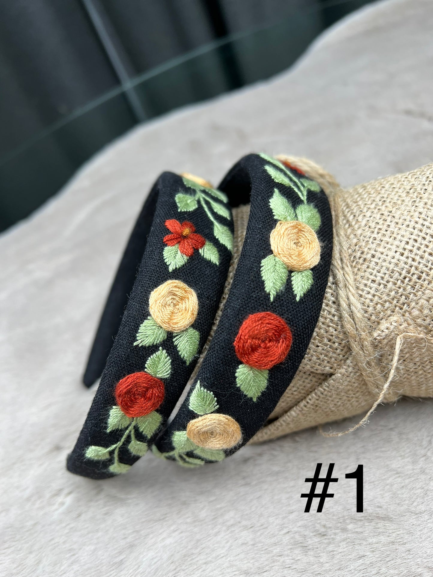 Unique Flower Embroidered Headband, Floral headband