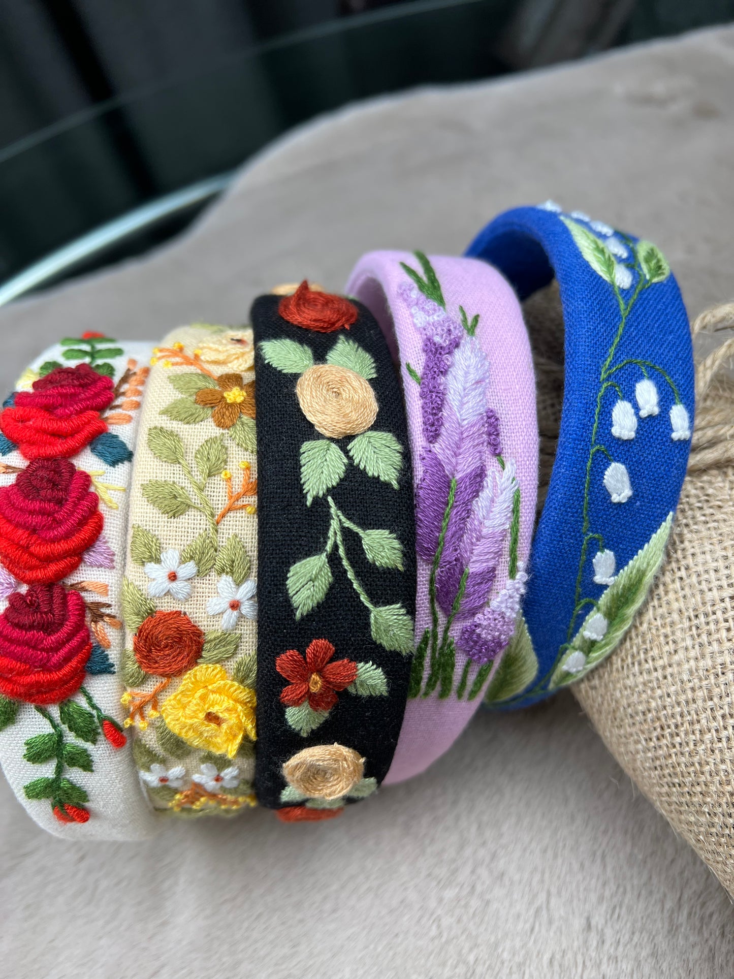 Lilly of the valley Embroidery headband