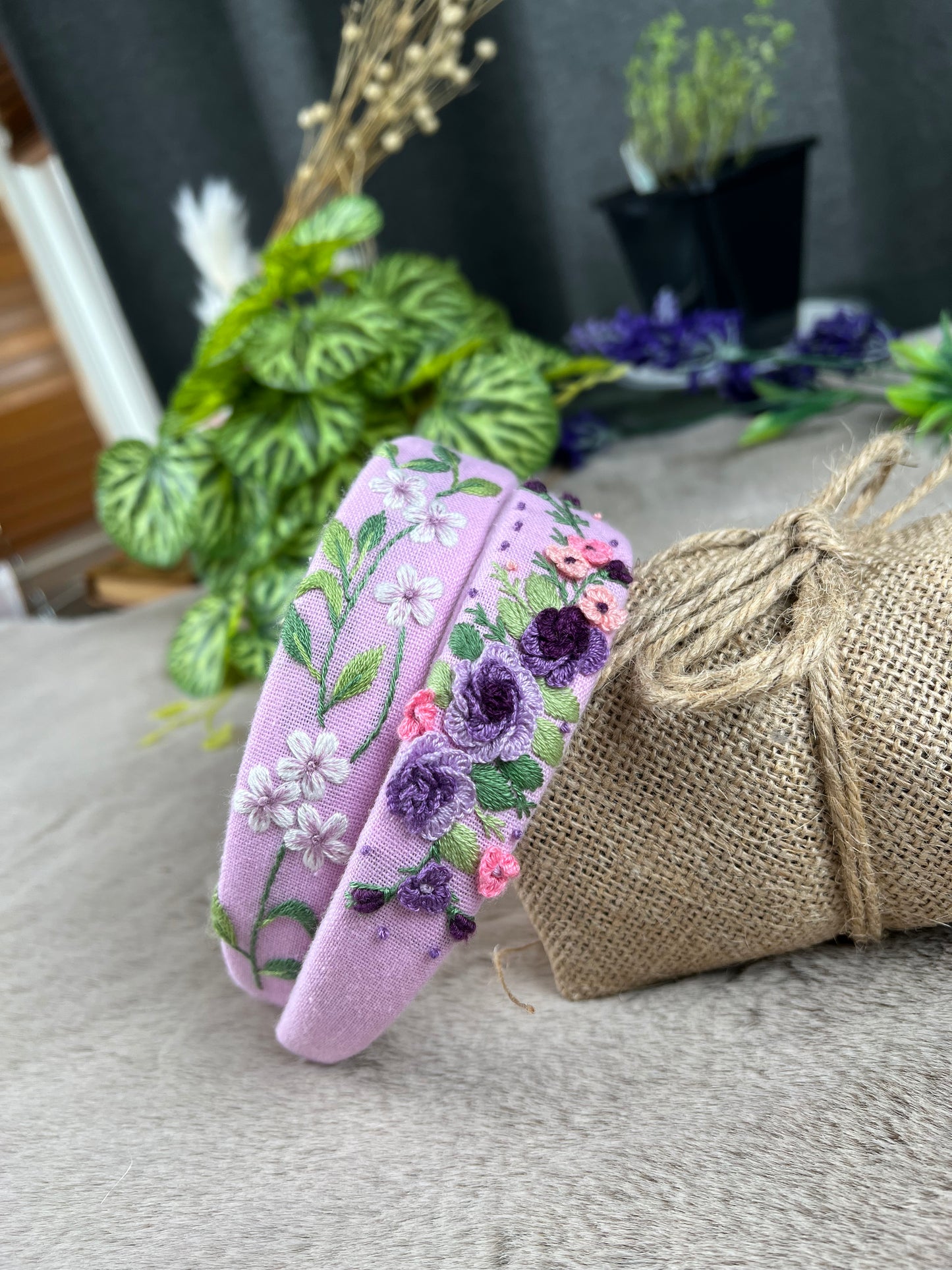 Unique Flower Embroidered Headband, Floral headband