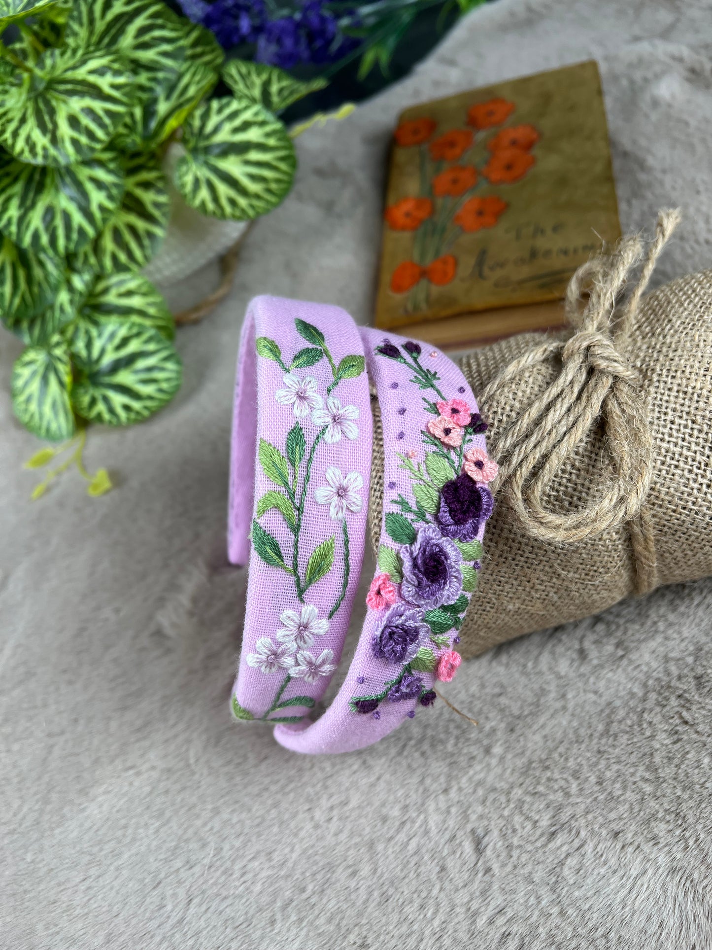 Unique Flower Embroidered Headband, Floral headband