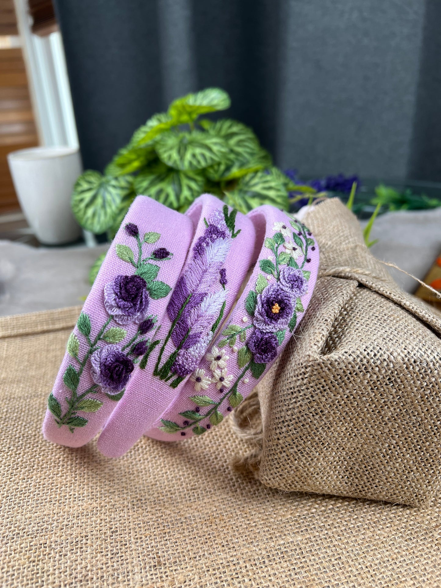 Unique Flower Embroidered Headband, Floral headband