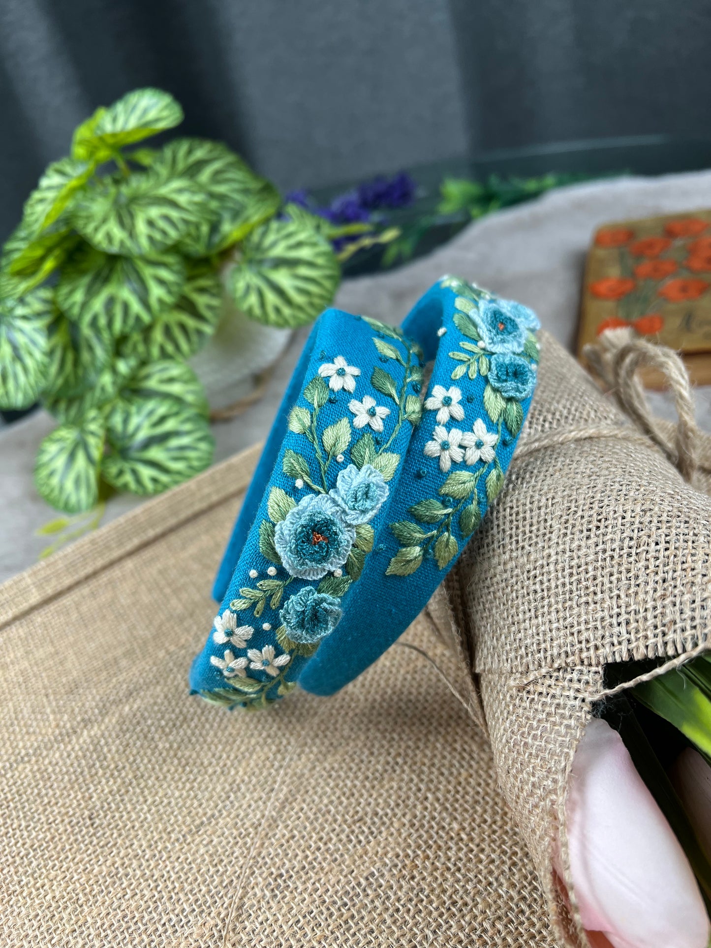 Unique Flower Embroidered Headband, Floral headband