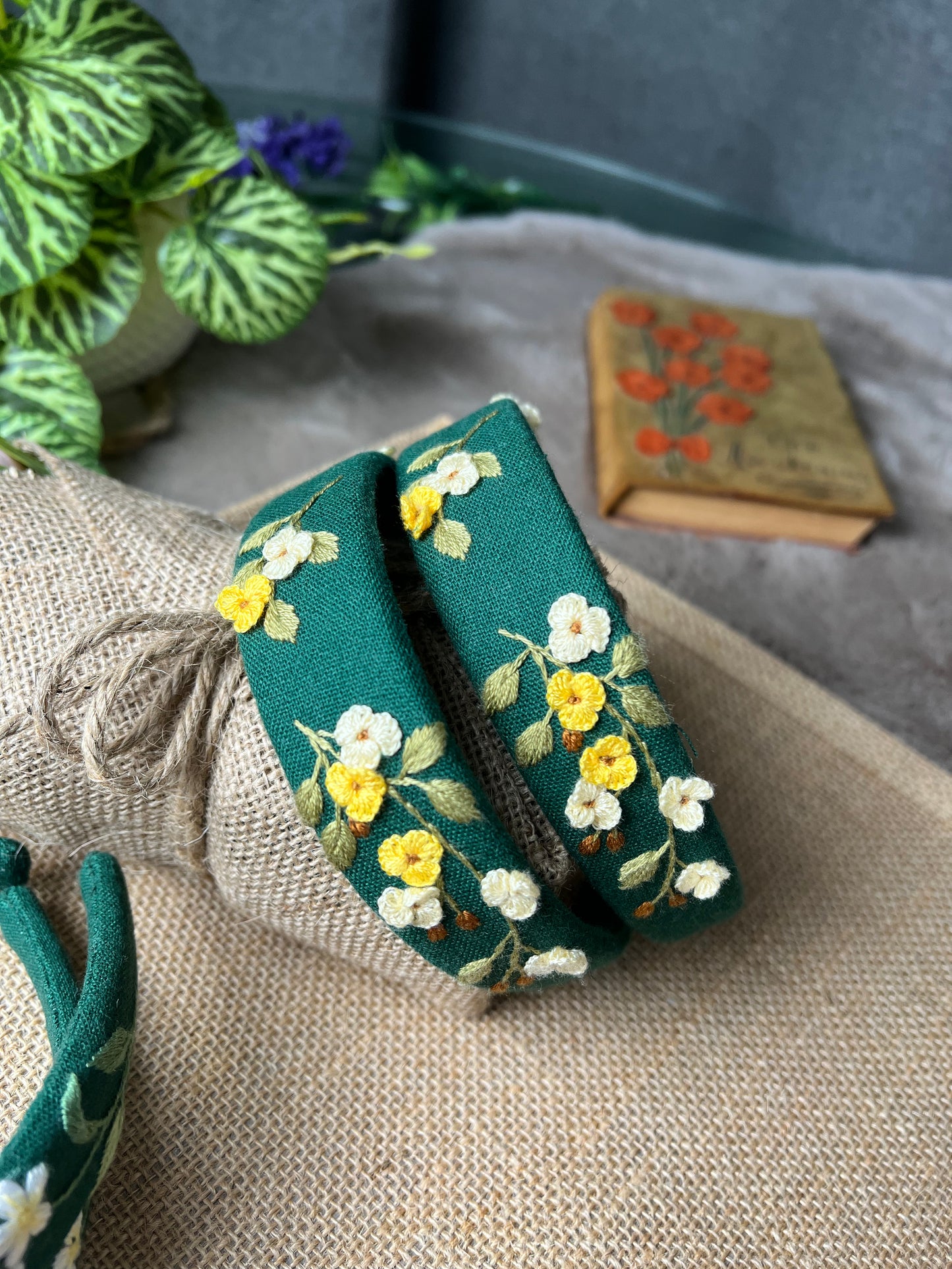 Unique Flower Embroidered Headband, Floral headband