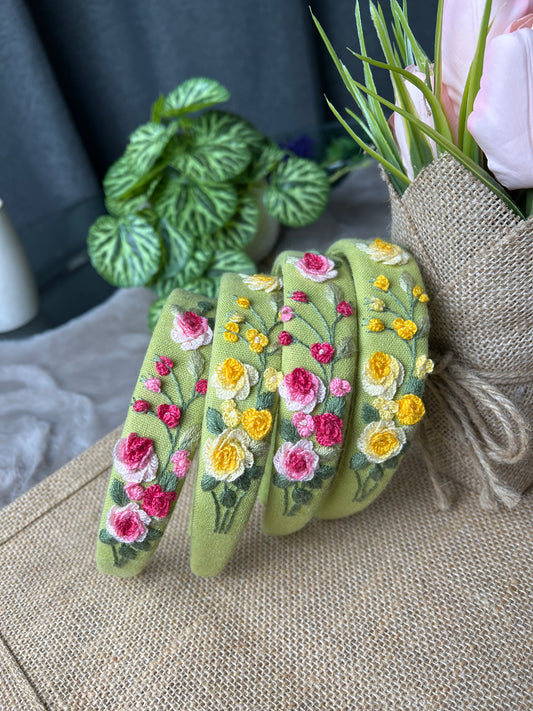 Unique Flower Embroidered Headband, Floral headband