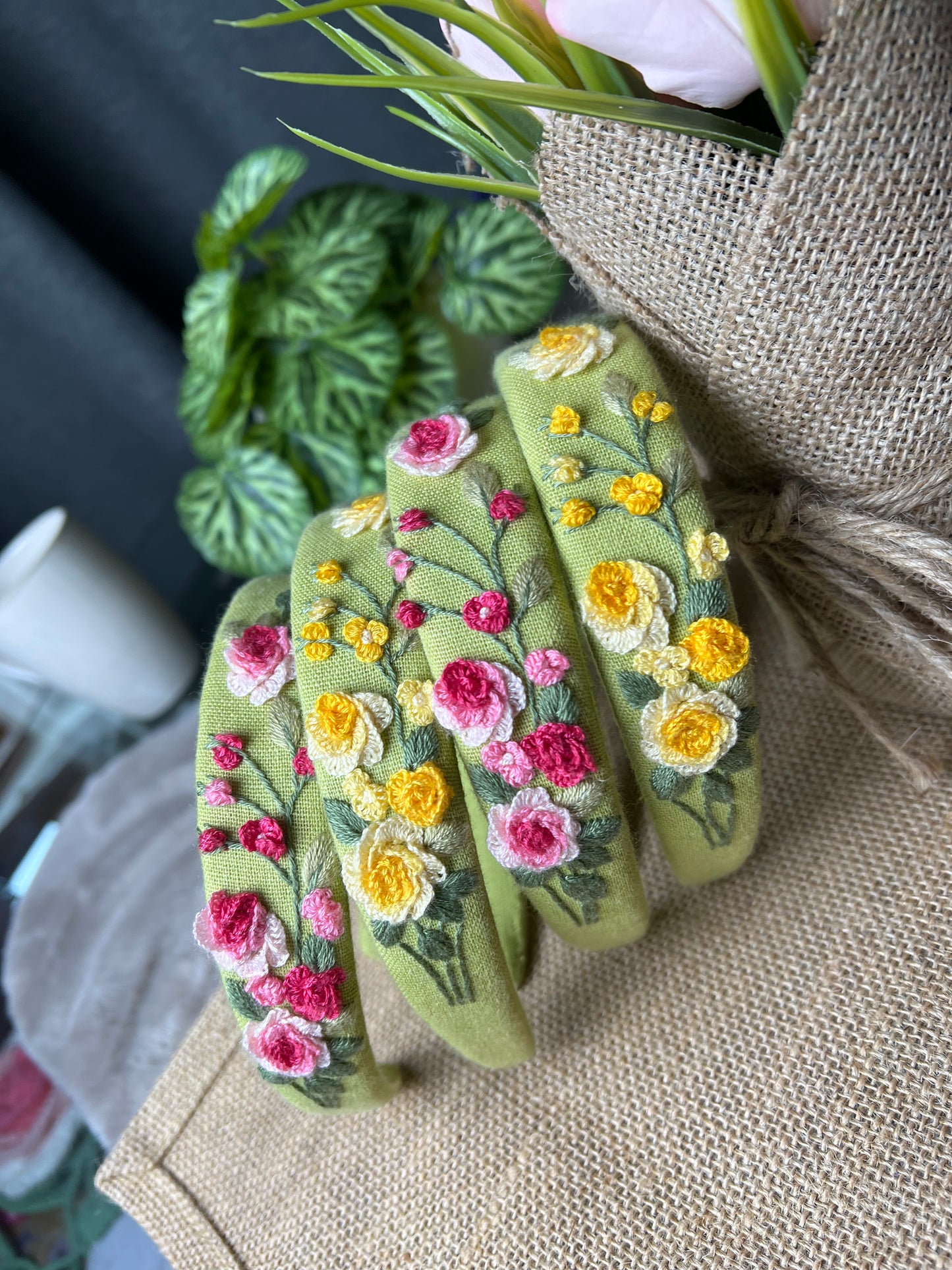 Unique Flower Embroidered Headband, Floral headband