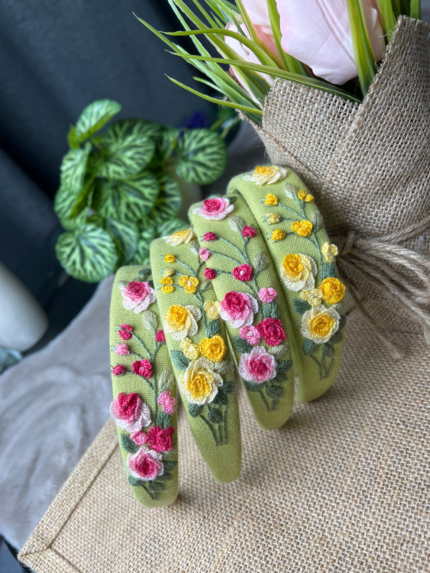 Unique Flower Embroidered Headband, Floral headband