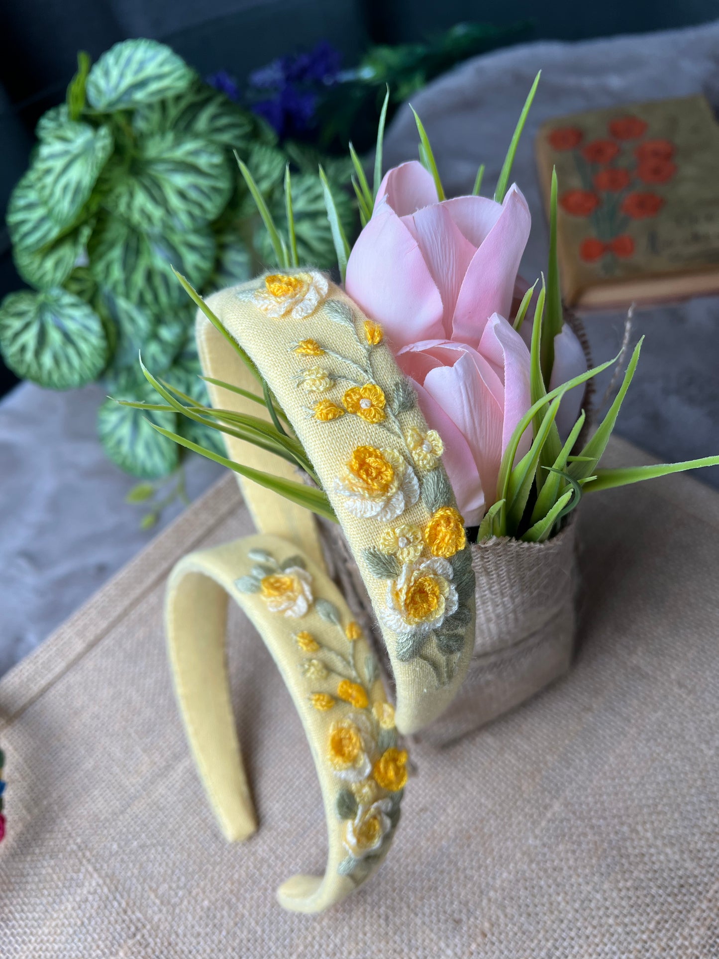 Unique Flower Embroidered Headband, Floral headband