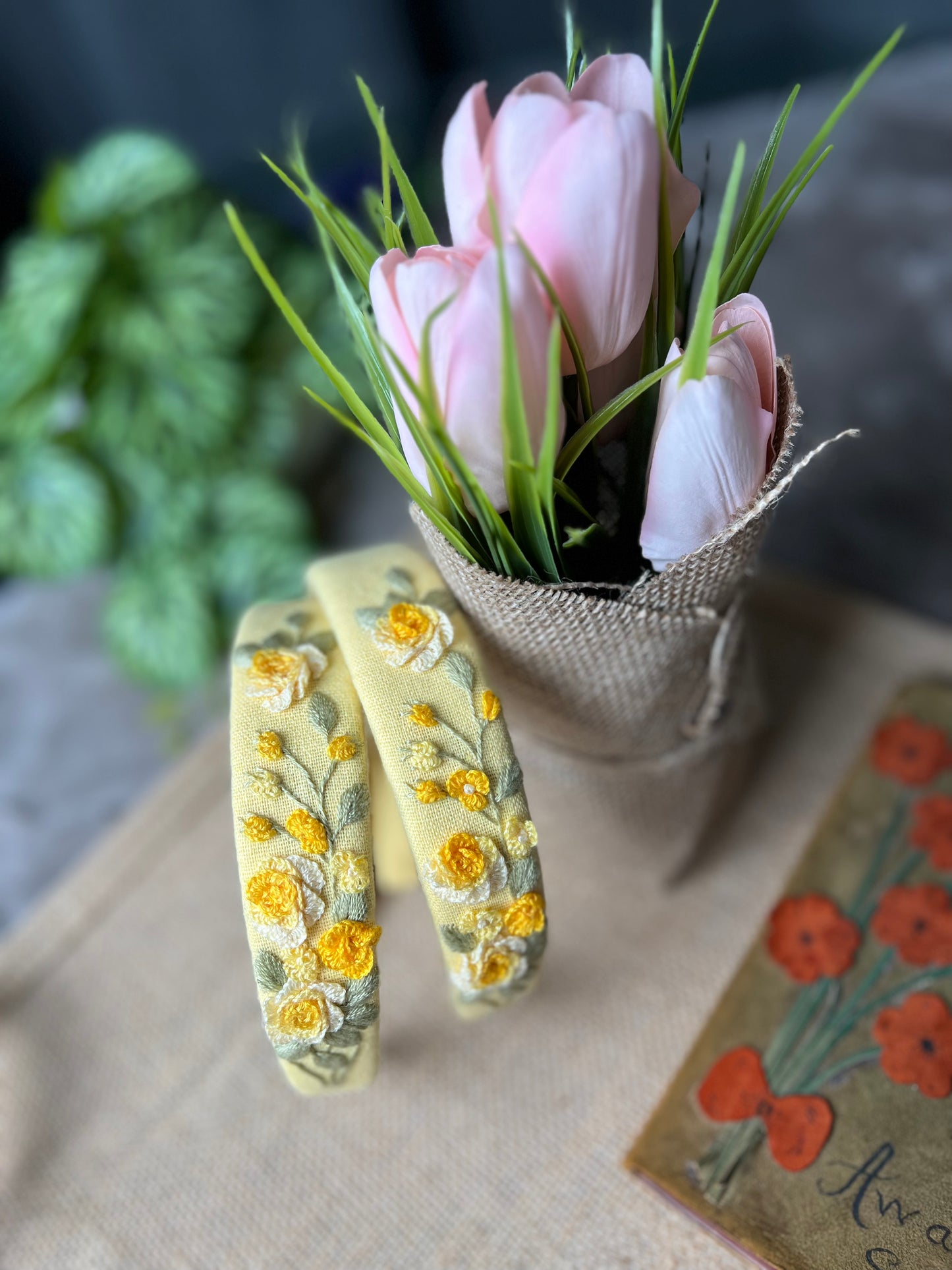 Unique Flower Embroidered Headband, Floral headband