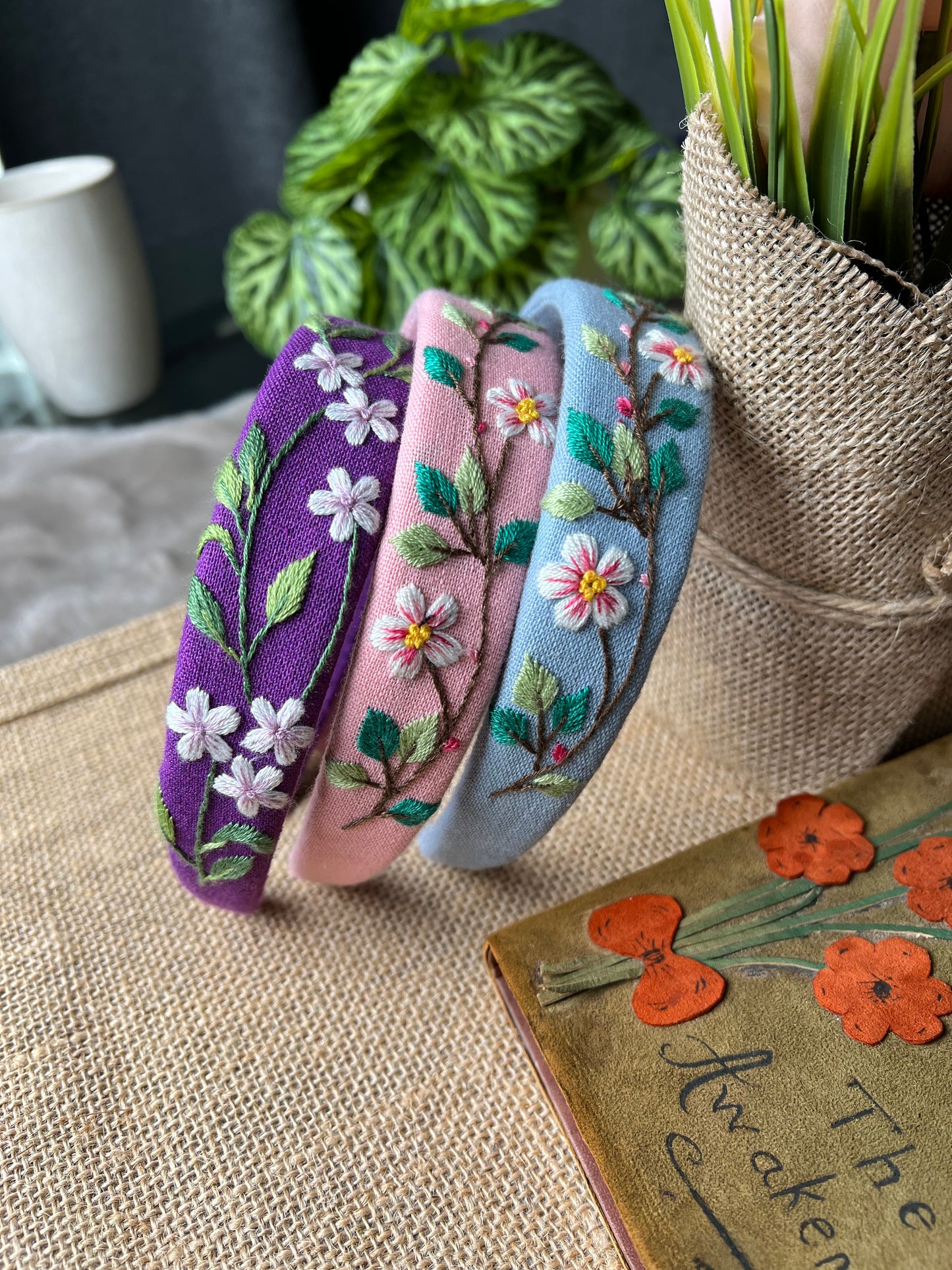 Unique Flower Embroidered Headband, Floral headband