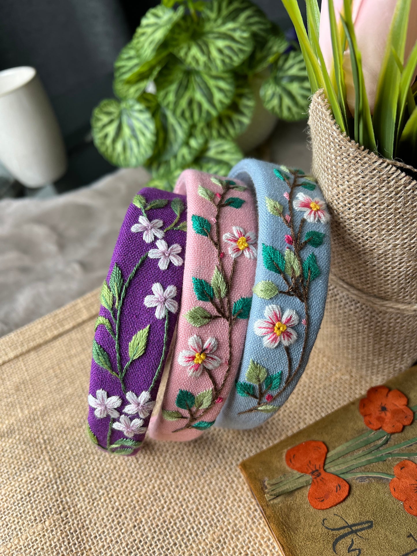 Unique Flower Embroidered Headband, Floral headband