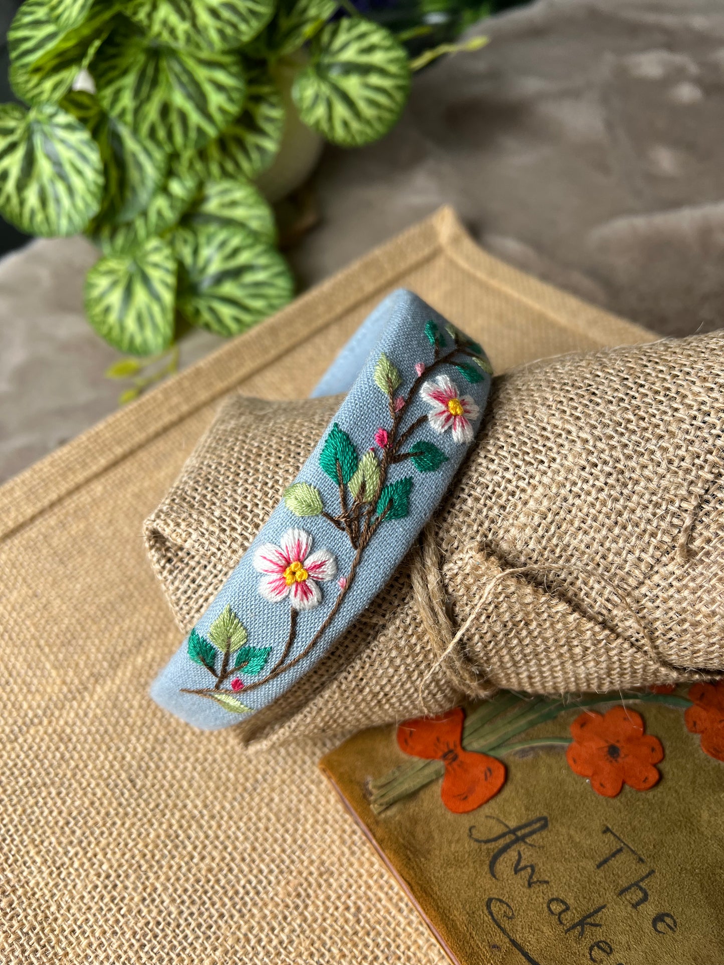 Unique Flower Embroidered Headband, Floral headband