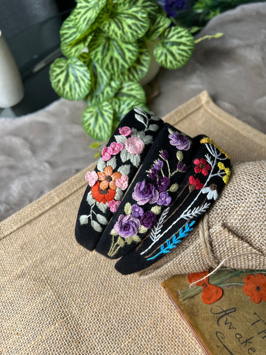 Unique Flower Embroidered Headband, Floral headband