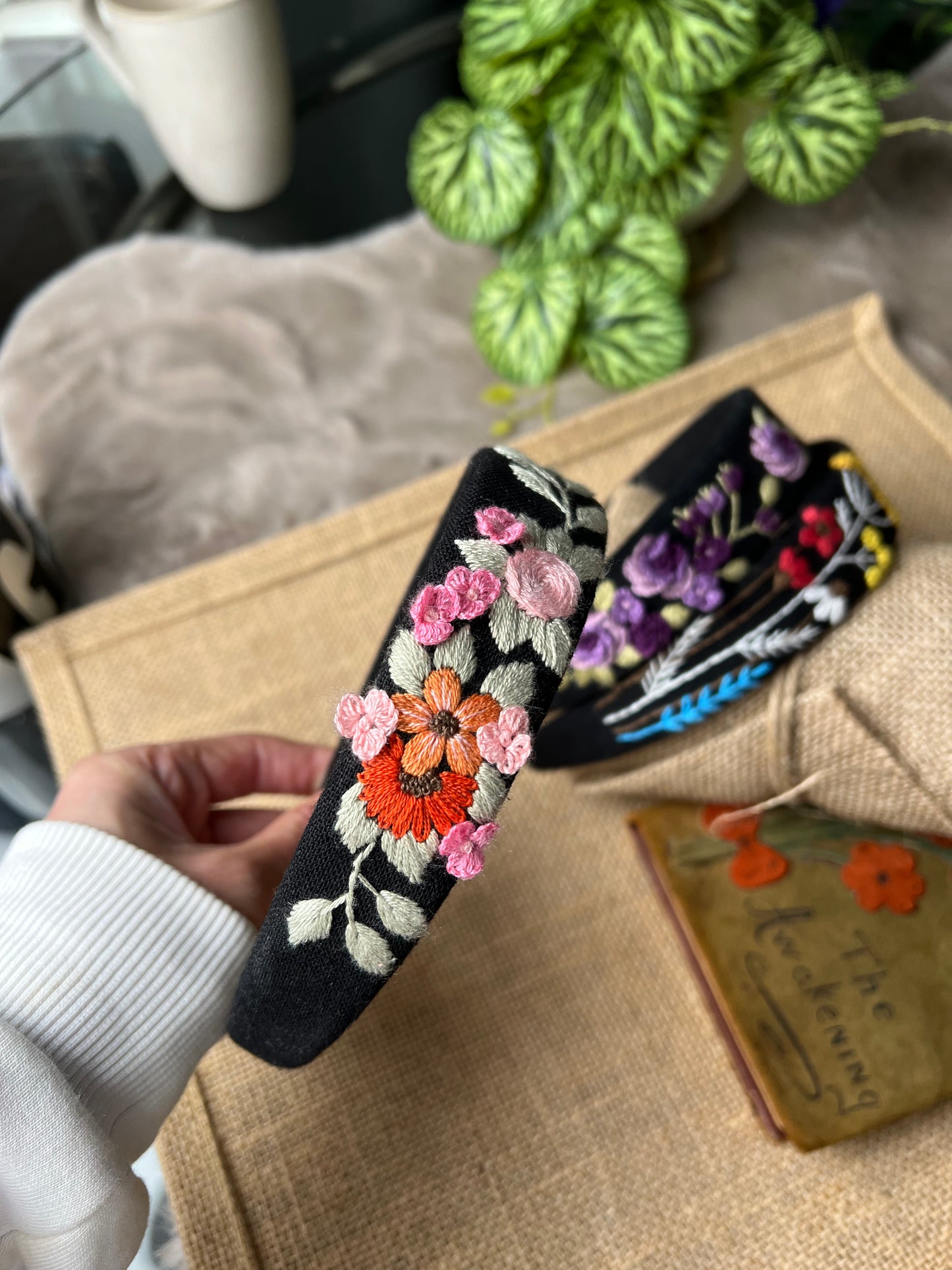 Unique Flower Embroidered Headband, Floral headband