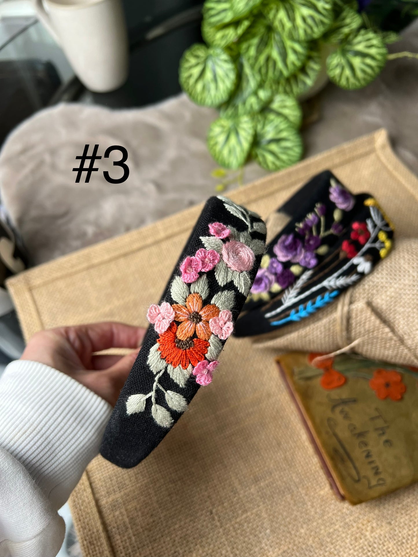 Unique Flower Embroidered Headband, Floral headband