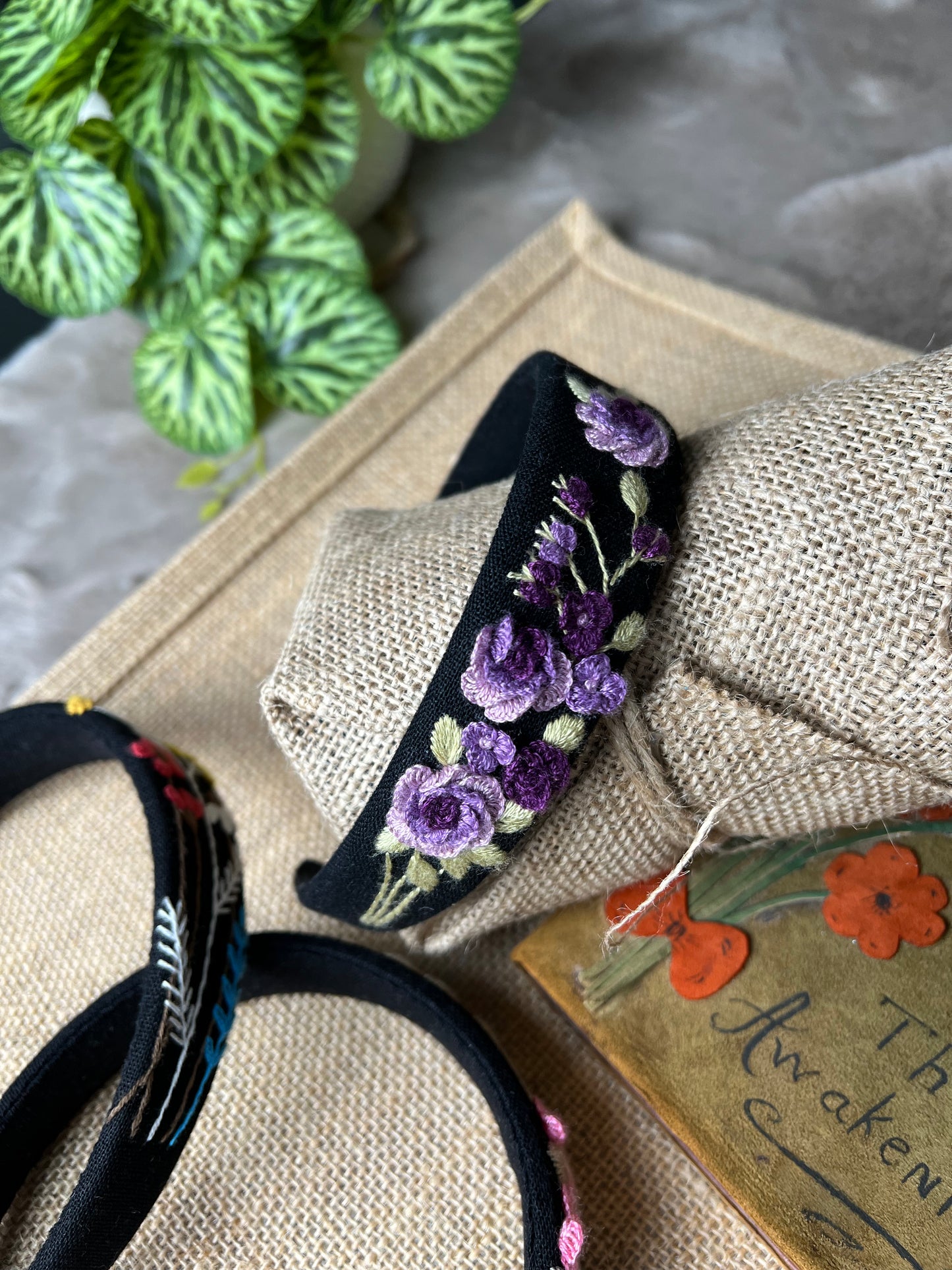 Unique Flower Embroidered Headband, Floral headband