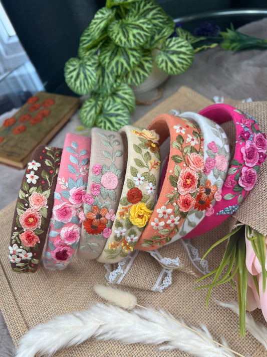 Unique Flower Embroidered Headband, Flower headband