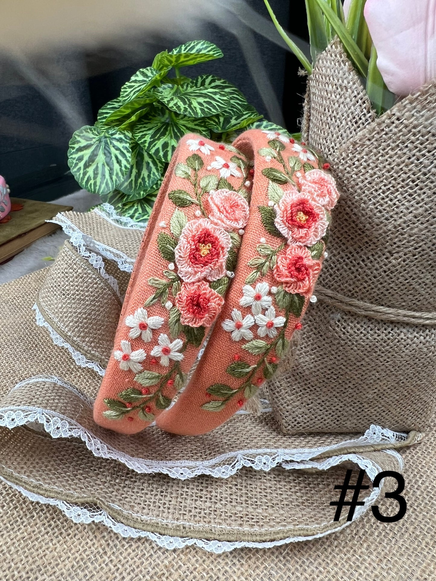 Unique Flower Embroidered Headband, Flower headband