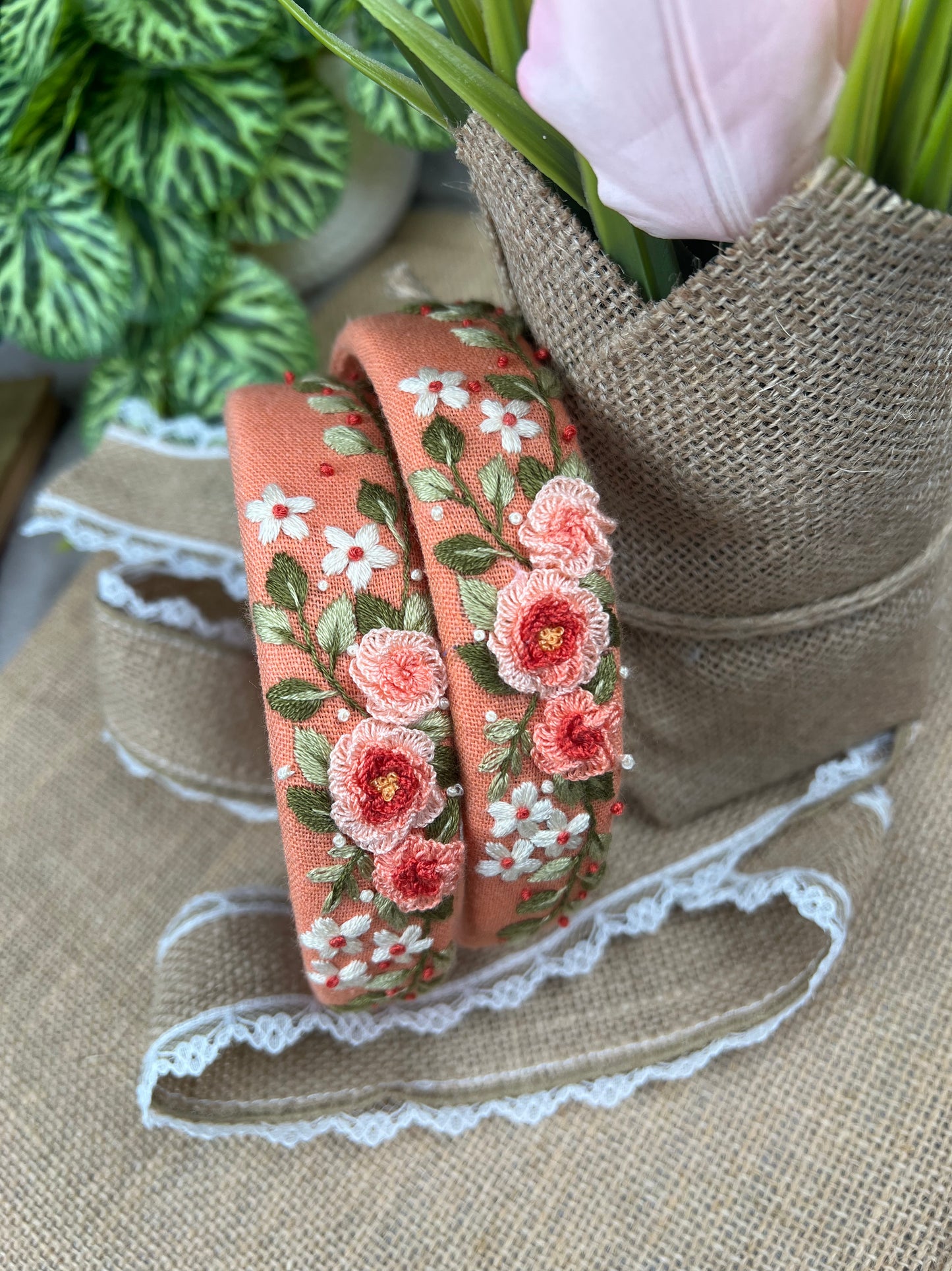 Unique Flower Embroidered Headband, Flower headband