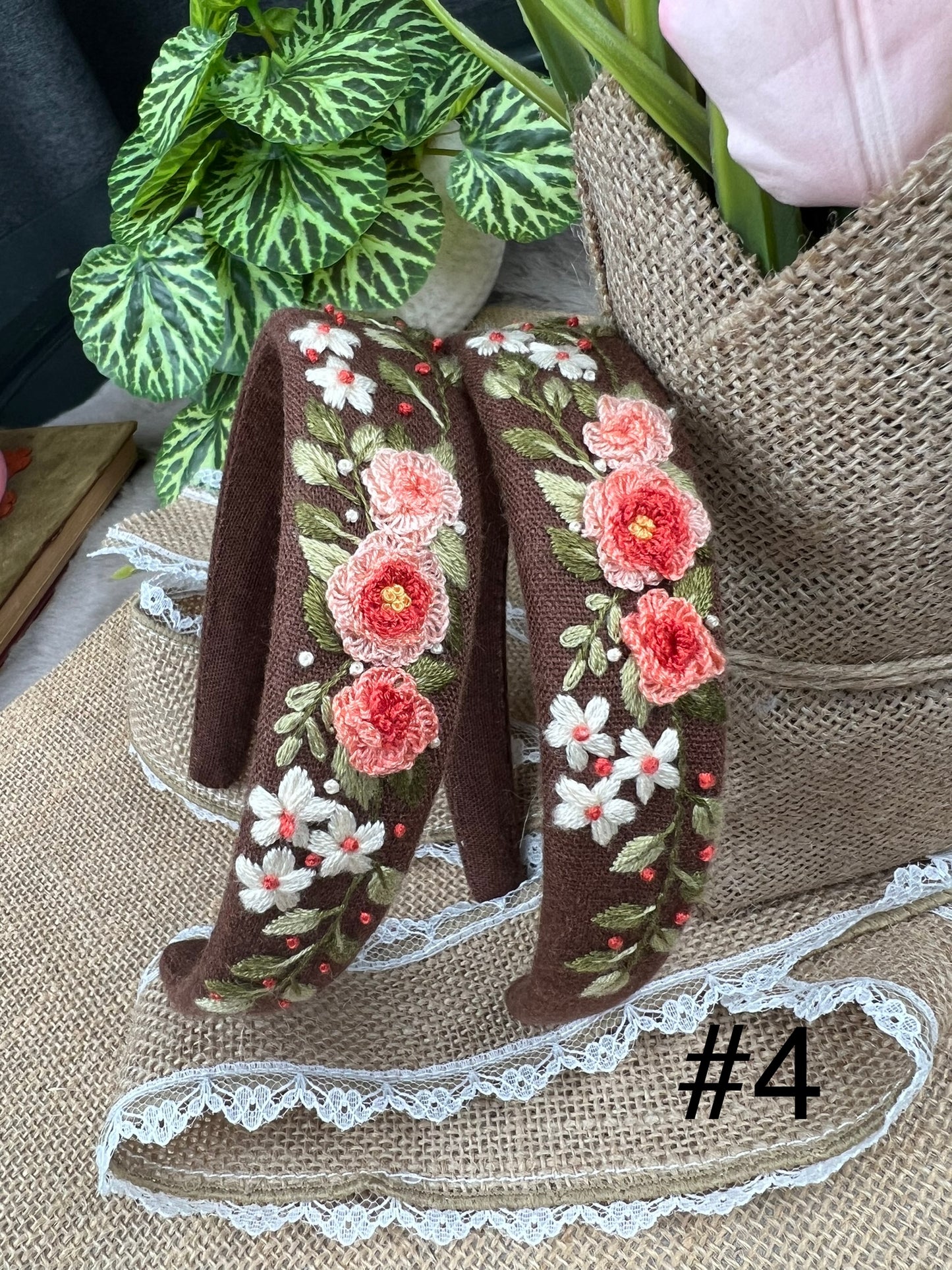 Unique Flower Embroidered Headband, Flower headband