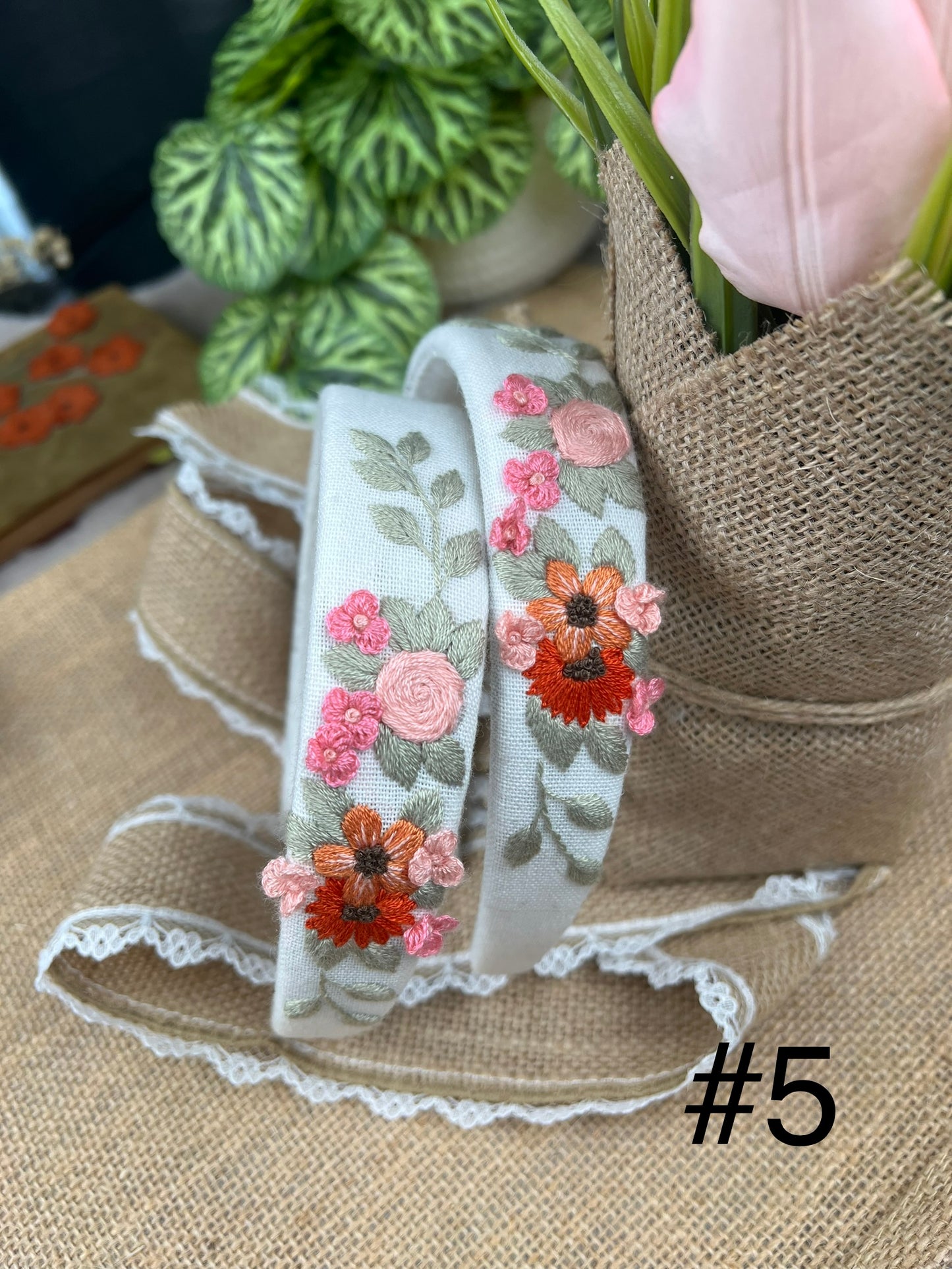 Unique Flower Embroidered Headband, Flower headband