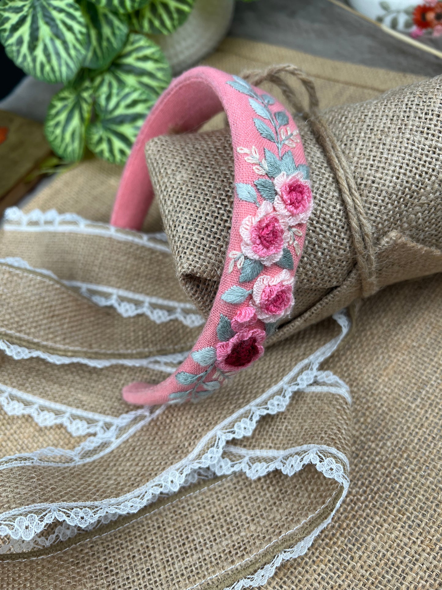 Unique Flower Embroidered Headband, Flower headband